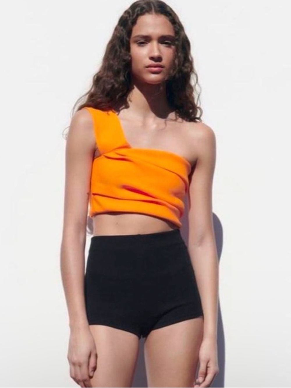 Zara One-Shoulder Orange Crop Top